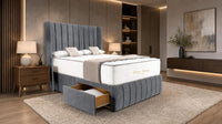 Naples Slate Grey - Valentina Vertical Luxe Divan Bed – Channelled Statement Headboard & Storage