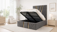 Naples Slate Grey - Monaco V-Line Luxury Geometric Ottoman Storage Bed