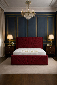 Plush Velvet Maroon - Monaco Royale Luxury Fan-Panel Upholstered Bed Frame