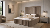 Naples Mink - Savoy Luxury Panel Bed – Premium Upholstered Bed Frame with Grand Framed Headboard