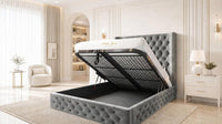 Plush Velvet Steel - Claridge Chesterfield Luxury Deep-Button Ottoman Storage Bed