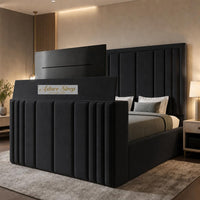 Naples Black - Belgravia Luxury TV Bed – Statement Panel Upholstered Bed Frame with TV Footboard