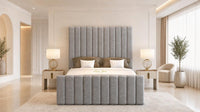 Plush Velvet Grey - Langham Column Luxury Panelled Ottoman Storage Bed