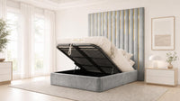 Plush Velvet Silver - Alisha Gold Strip Grandline Luxury Floor-Standing Ottoman Storage Bed