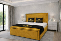 Plush Velvet Mustard Gold - Astoria Luxe Luxury Upholstered Bed Frame – Premium Panelled Headboard & Footboard