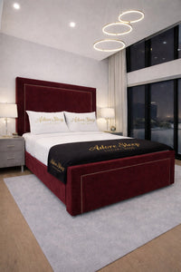 Plush Velvet Mahroon - Regent Grandeur Luxury Upholstered Bed Frame – Premium Deep Panelled Headboard