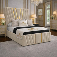 Naples Cream - Valentina Royale Luxury Upholstered Bed Frame – Statement Winged Headboard, Panelled Footboard