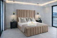 Naples Mink - Aurelia Grandeur Luxury Upholstered Panel Bed – Tall Vertical Channel Headboard & Deep Padded Frame