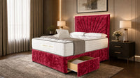Crushed Velvet Red - Aurelia Luxury Sunburst Divan Bed – Designer Upholstered Bed Frame