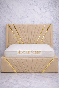 Naples Beige - Bat Luxury Panel Bed Frame with Gold Strip – Upholstered