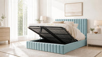 Plush Velvet Duck Egg - Carlton Channel Luxury Ottoman Storage Bed