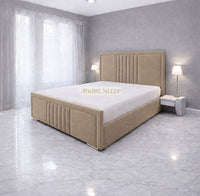 Plush Velvet Beige - Riviera Maison Luxury Panelled Upholstered Bed Frame