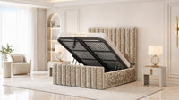 Crushed Velvet Gold - Langham Column Luxury Panelled Ottoman Storage Bed