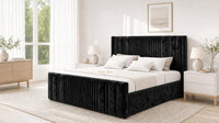 Crushed Velvet Black - Savoy Ribbed Luxury Ottoman Storage Bed
