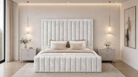 Crushed Velvet White - Savoy Luxury Panel Bed – Premium Upholstered Bed Frame with Grand Framed Headboard