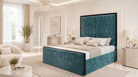 Crushed Velvet Teal - Gatsby Sunray Luxury Art Deco Upholstered Bed Frame
