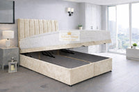 Crushed Velvet Cream - Regency Lined Panel Luxury Solid Ottoman Storage Bed Frame