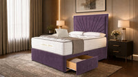 Naples Purple - Aurelia Luxury Sunburst Divan Bed – Designer Upholstered Bed Frame