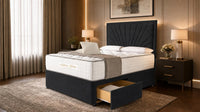 Naples Black - Aurelia Luxury Sunburst Divan Bed – Designer Upholstered Bed Frame