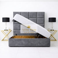 Plush Velvet Grey - Kensington Royale Luxury Ottoman Divan Storage Bed Frame – Premium Panelled Headboard