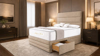 Naples Beige - Monaco Luxe Luxury Divan Bed – Premium Upholstered Panelled Headboard with Storage