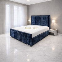 Crushed Velvet Denim Blue - Riviera Maison Luxury Panelled Upholstered Bed Frame