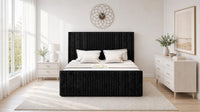 Crushed Velvet Black - Savoy Ribbed Luxury Ottoman Storage Bed