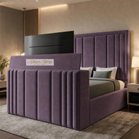 Naples Purple - Belgravia Luxury TV Bed – Statement Panel Upholstered Bed Frame with TV Footboard