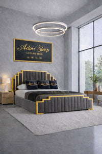 Naples Slate Grey - Imperial Elan Luxury Art Deco Upholstered Bed Frame