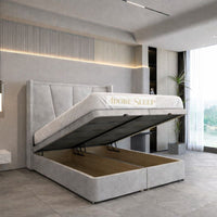 Naples Silver - Valençay Flared Sunburst Wingback Bed | Luxury Divan Ottoman Upholstered Bed Frame