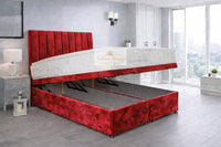 Crushed Velvet Red - Regency Lined Panel Luxury Solid Ottoman Storage Bed Frame