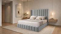 Naples Silver - Chelsea Luxury Channel Panel Bed – Premium Upholstered Bed Frame with Statement Headboard