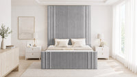 Plush Velvet Steel - Mayfair Grand Fluted Luxury Upholstered Bed Frame