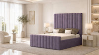 Naples Purple - Langham Column Luxury Panelled Ottoman Storage Bed