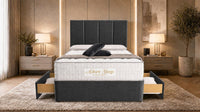 Naples Charcoal - Kensington Grande Luxury Divan Bed – Premium Upholstered Bed Frame with Tall Vertical Panel Headboard