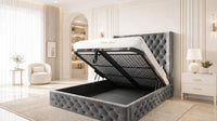 Plush Velvet Grey - Claridge Chesterfield Luxury Deep-Button Ottoman Storage Bed