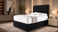 Naples Black - Monaco Luxe Luxury Divan Bed – Premium Upholstered Panelled Headboard with Storage