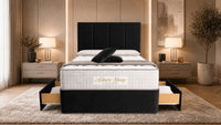 Plush Velvet Black - Kensington Grande Luxury Divan Bed – Premium Upholstered Bed Frame with Tall Vertical Panel Headboard