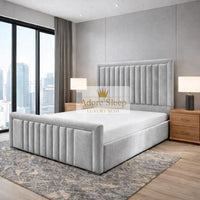 Plush Velvet Silver - Milano Grand Luxury Channel-Tufted Upholstered Bed Frame