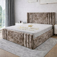 Crushed Velvet Mink - Astoria Luxe Luxury Vertical Panelled Upholstered Bed Frame