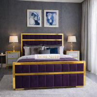 Naples Purple - Aurelius Linear Upholstered Designer Bed | Luxury Gold Frame Statement Bed