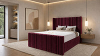 Plush Velvet Maroon - Kensington Fluted Luxury Ottoman Storage Bed