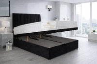 Plush Velvet Black - Regency Lined Panel Luxury Solid Ottoman Storage Bed Frame
