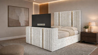 Crushed Velvet Cream - Kensington Luxury Fluted TV Bed with Metallic Accents – Premium Upholstered TV Bed Frame