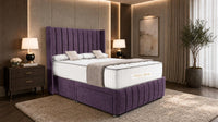 Naples Purple - Valentina Vertical Luxe Divan Bed – Channelled Statement Headboard & Storage