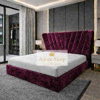 Crushed Velvet Aubergine - Aurelia Fancrest Luxury Upholstered Bed