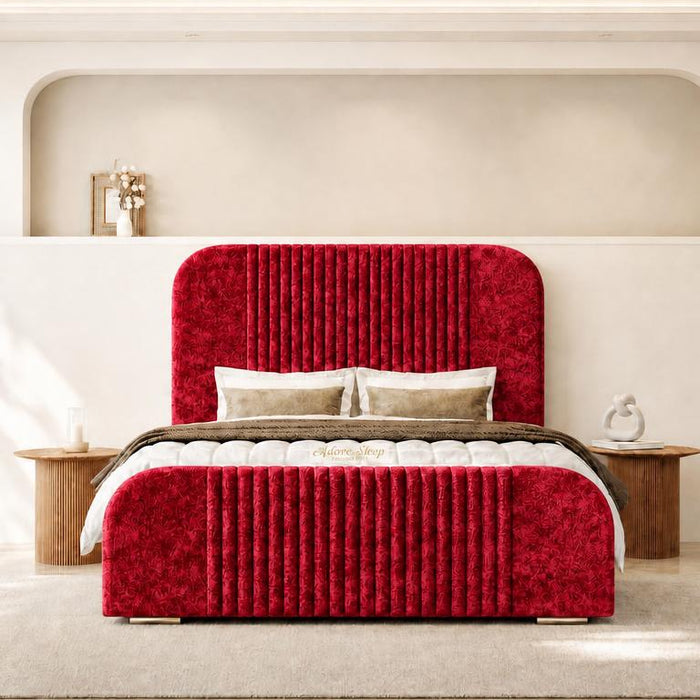 Crushed Velvet Red - Beaumont Arc Luxury Ribbed Ottoman Storage Bed