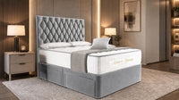 Plush Velvet Steel - Regency Diamond Luxury Divan Bed – Deep Button-Tufted Headboard with Premium Upholstered Frame & Storage