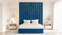 Naples Blue - Alisha Gold Strip Grandline Luxury Floor-Standing Ottoman Storage Bed