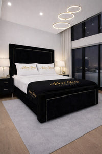 Plush Velvet Black - Regent Grandeur Luxury Upholstered Bed Frame – Premium Deep Panelled Headboard